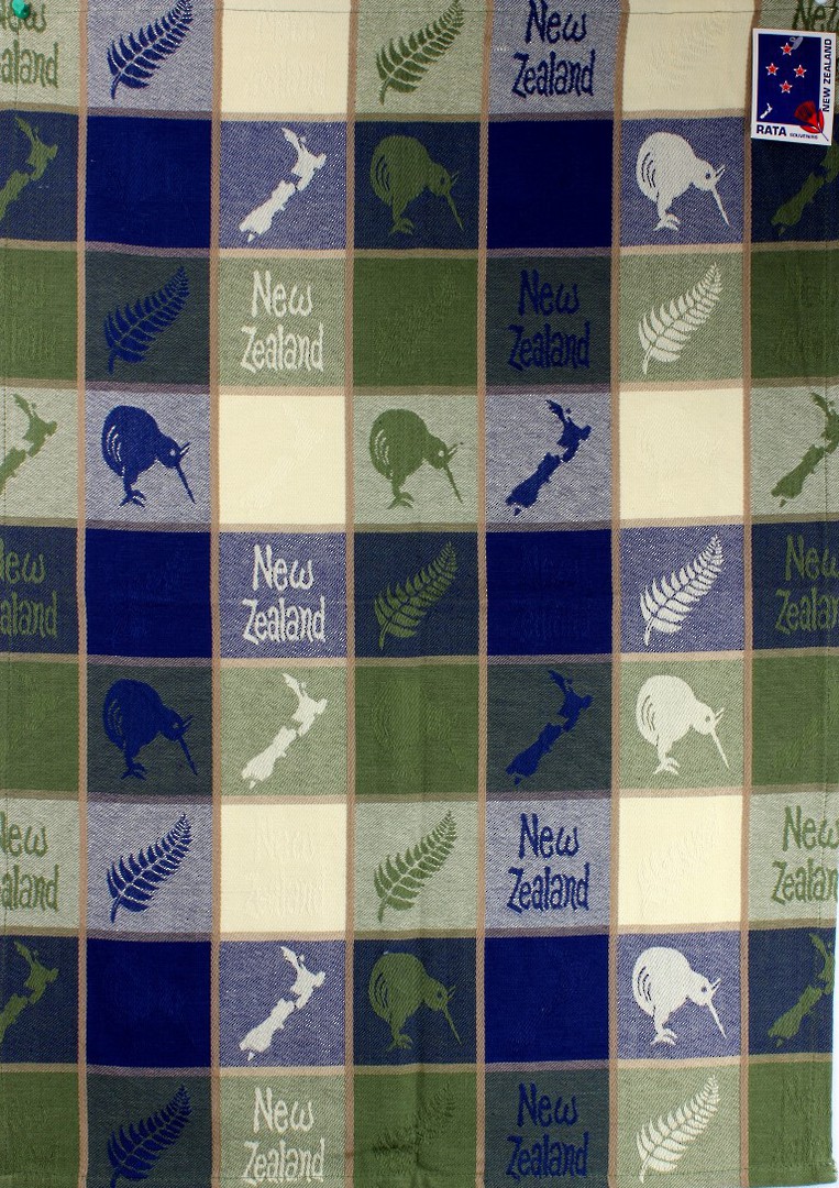 "Map & Kiwi" tea towel blue/green. Code: S770MK/BG image 0